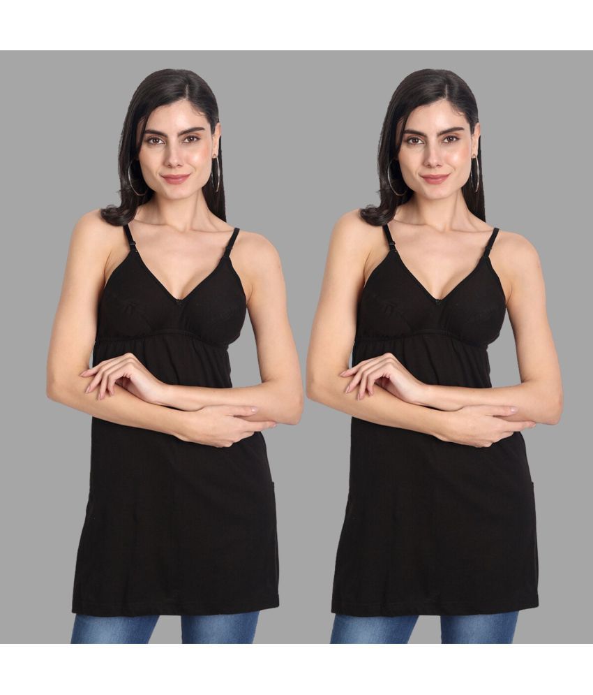     			AIMLY Cotton Camisoles - Black Pack of 2