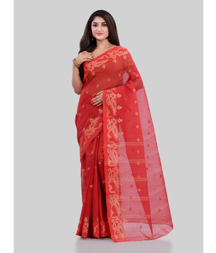     			Desh Bidesh - Red Cotton Saree Without Blouse Piece ( Pack of 1 )