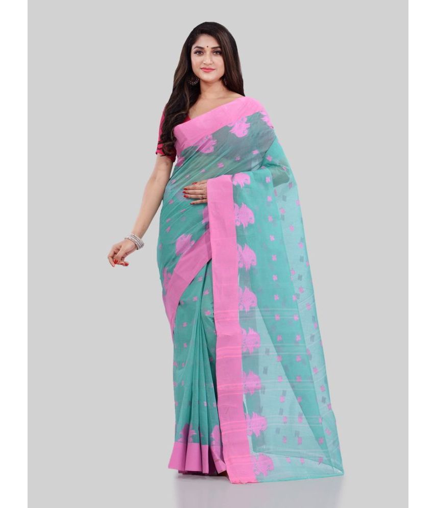     			Desh Bidesh - Turquoise Cotton Saree Without Blouse Piece ( Pack of 1 )