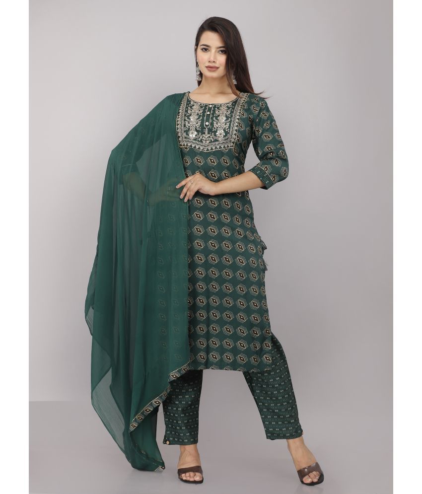     			HIGHLIGHT FASHION EXPORT - Green Straight Rayon Women's Stitched Salwar Suit ( Pack of 1 )
