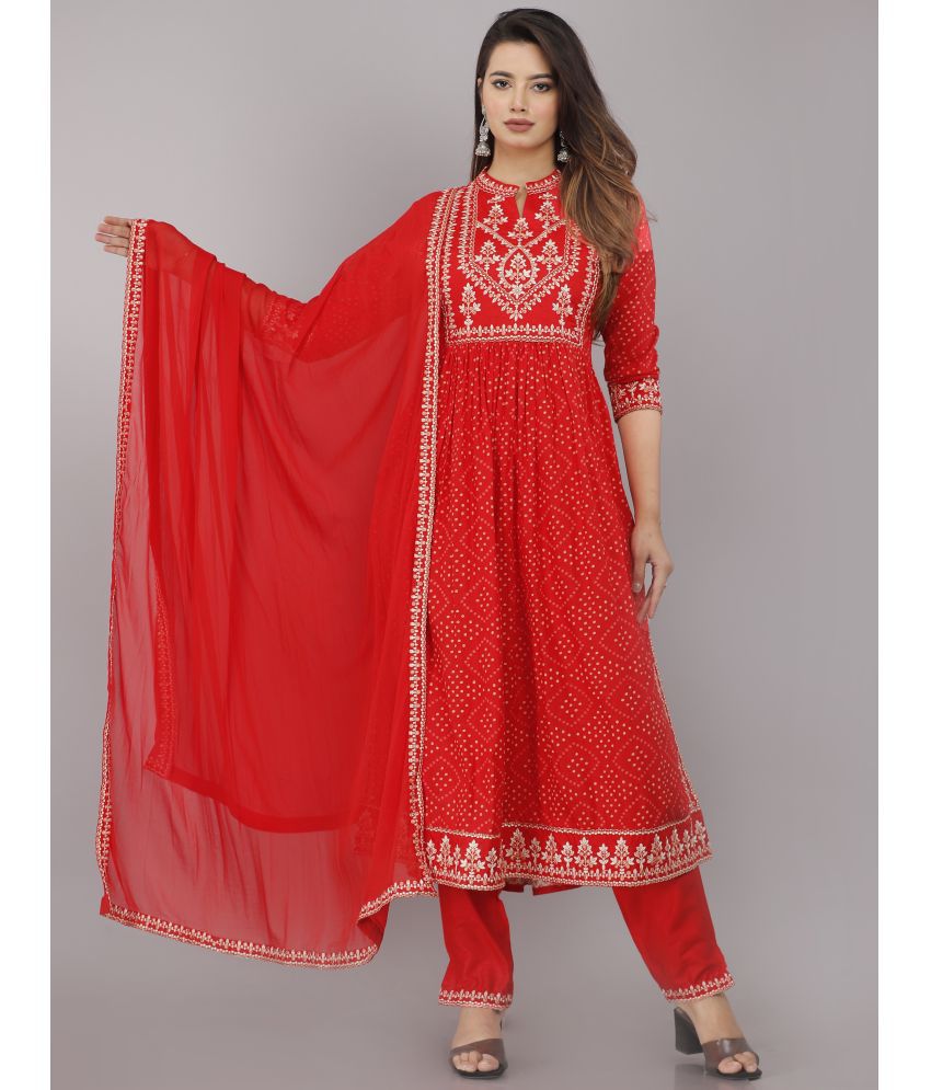     			HIGHLIGHT FASHION EXPORT - Red A-line Rayon Women's Stitched Salwar Suit ( Pack of 1 )