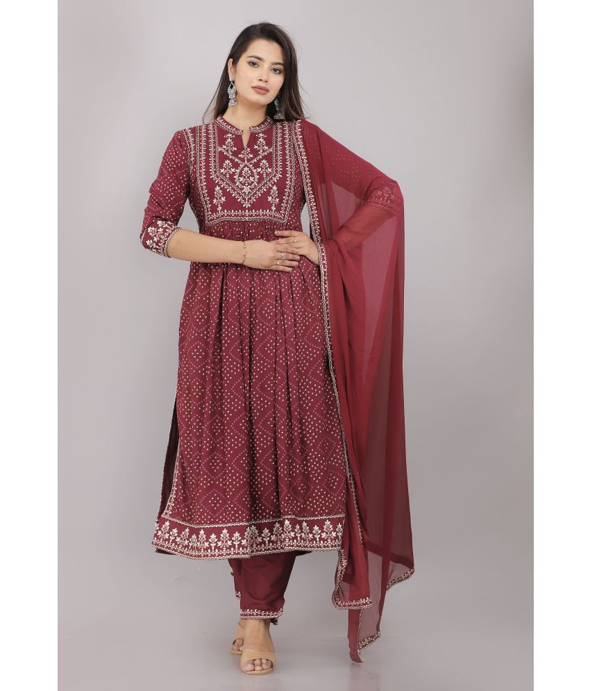     			HIGHLIGHT FASHION EXPORT - Wine Straight Rayon Women's Stitched Salwar Suit ( Pack of 1 )