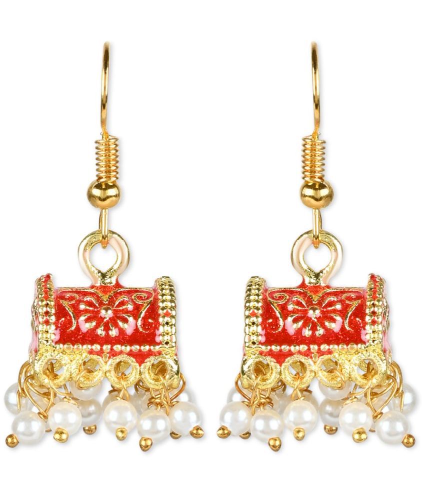     			I Jewels - Red Jhumki Earrings ( Pack of 1 )
