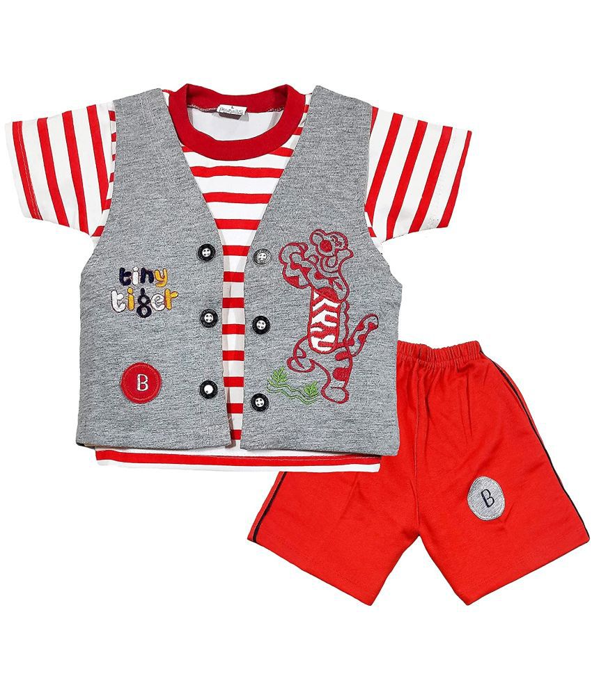     			LITTLE PANDA - Red Cotton Blend Baby Boy T-Shirt & Shorts ( Pack of 1 )