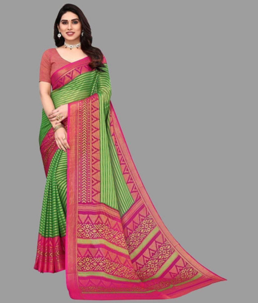     			Sanjana Silk - Green Brasso Saree With Blouse Piece ( Pack of 1 )