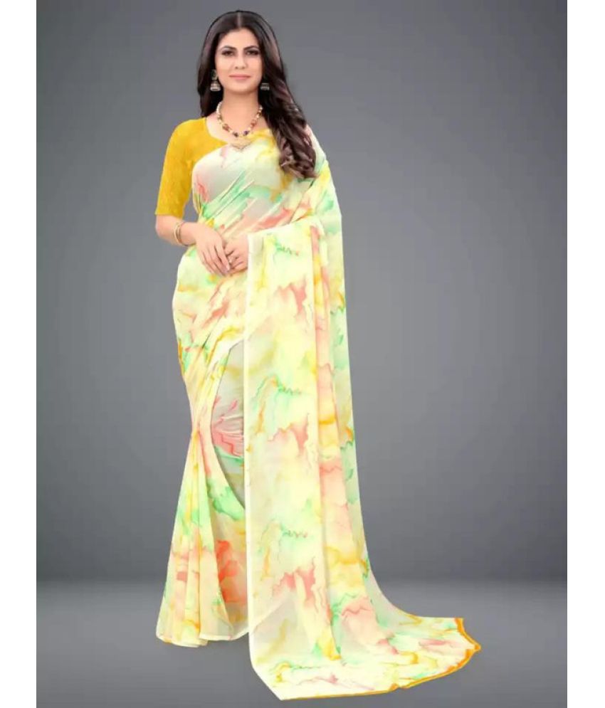     			Sanjana Silk - Yellow Georgette Saree With Blouse Piece ( Pack of 1 )