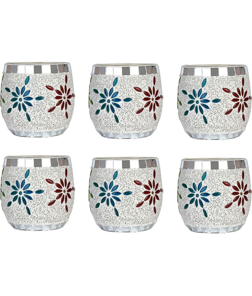     			Somil Multicolour Table Top Glass Tea Light Holder - Pack of 6