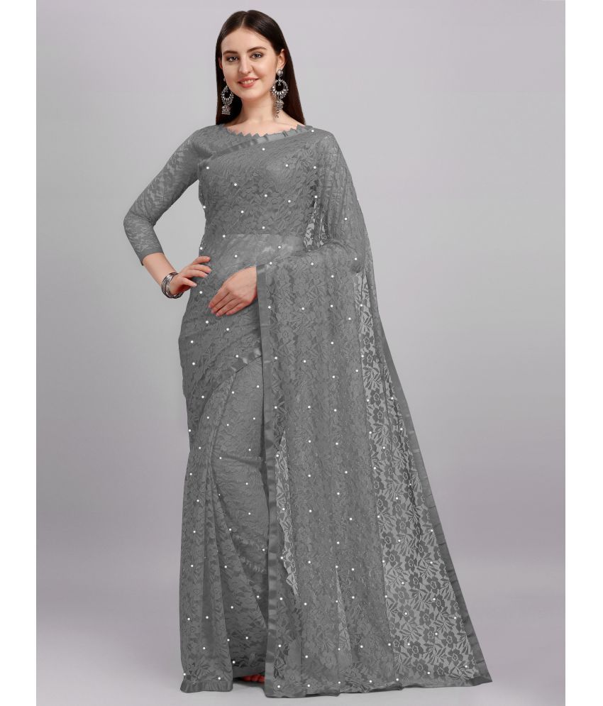     			VANRAJ CREATION - Grey Net Saree With Blouse Piece ( Pack of 1 )