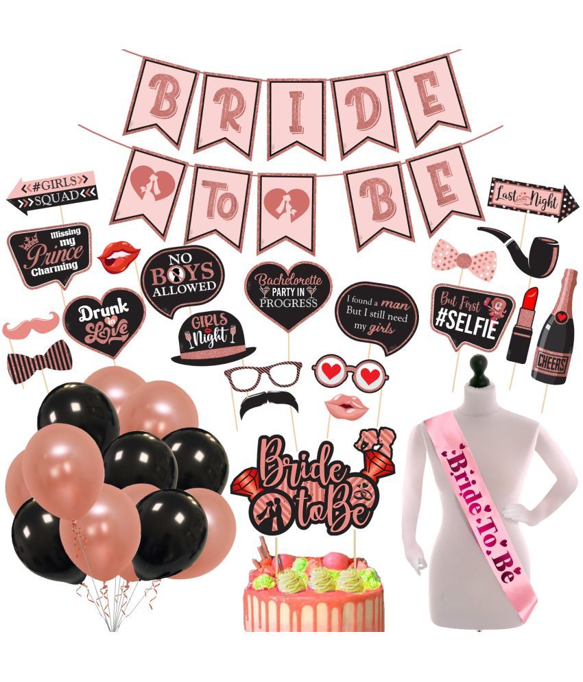     			Zyozi 48 Pcs Bachelorette Party Decorations Kit, Bridal Shower Party Supplies & Bride to Be Decoration Banner, Sash, Cake Topper and Photo Booth Props with Balloons