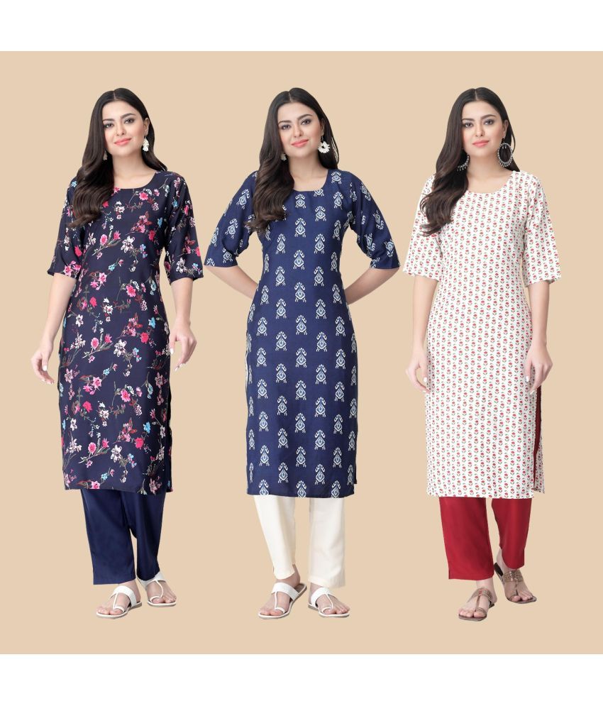     			1 Stop Fashion - Multicolor Crepe Women's Straight Kurti ( Pack of 3 )