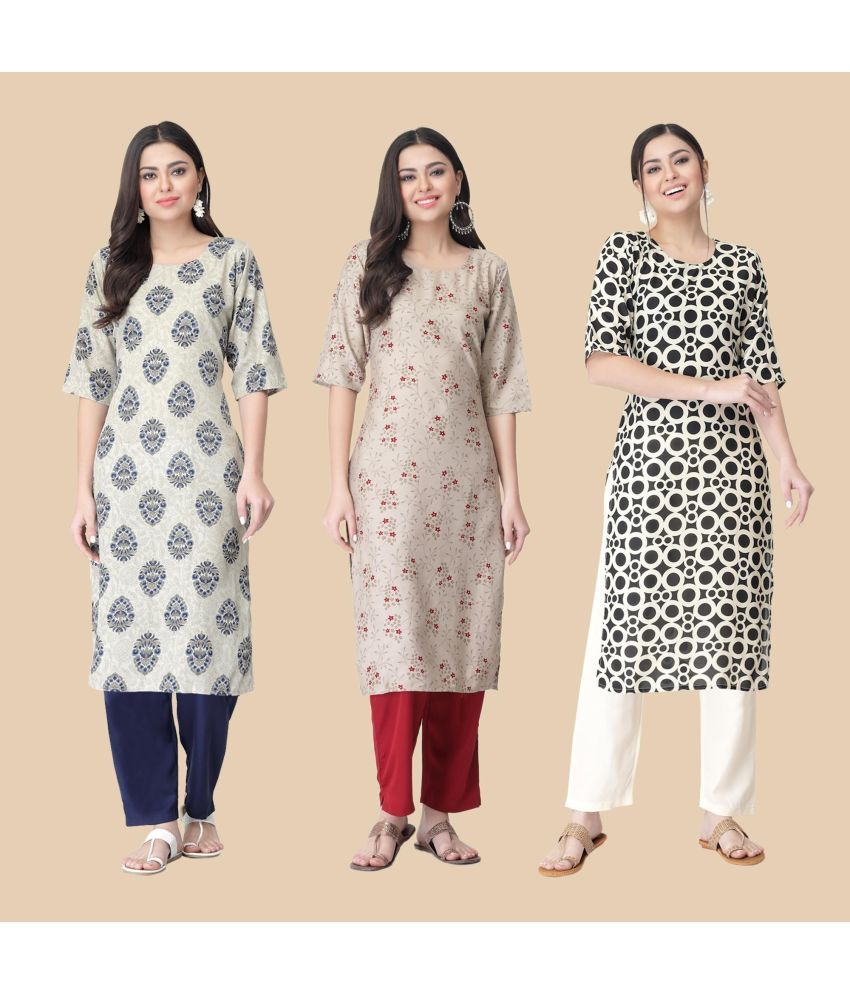     			1 Stop Fashion - Multicolor Crepe Women's Straight Kurti ( Pack of 3 )