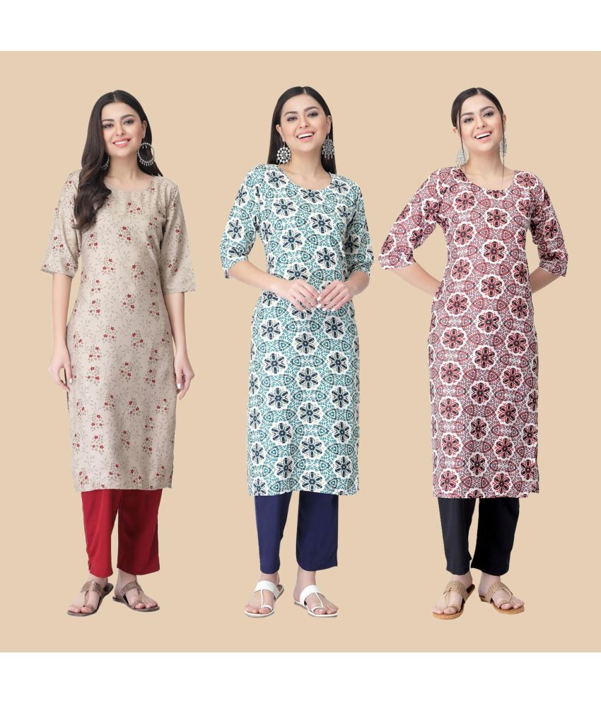     			1 Stop Fashion - Multicolor Crepe Women's Straight Kurti ( Pack of 3 )