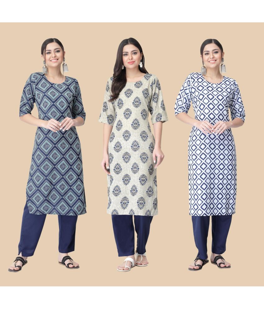     			1 Stop Fashion - Multicolor Crepe Women's Straight Kurti ( Pack of 3 )