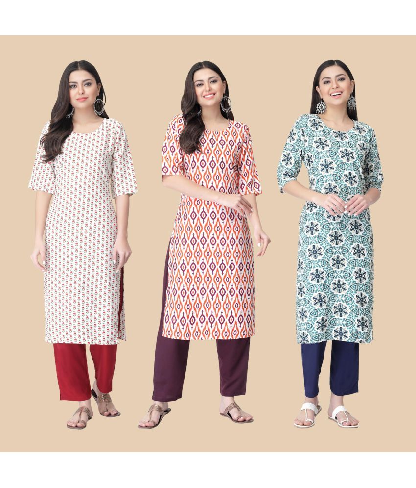     			1 Stop Fashion - Multicolor Crepe Women's Straight Kurti ( Pack of 3 )