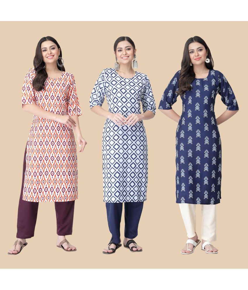     			1 Stop Fashion - Multicolor Crepe Women's Straight Kurti ( Pack of 3 )