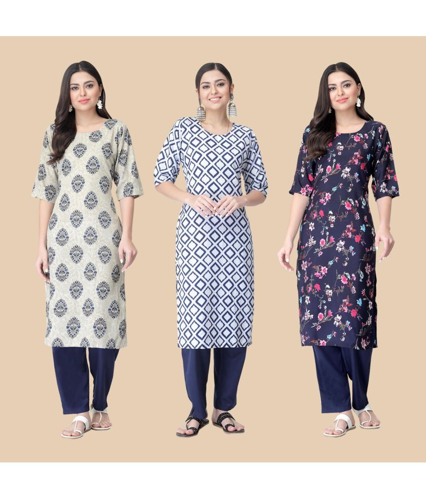     			1 Stop Fashion - Multicolor Crepe Women's Straight Kurti ( Pack of 3 )