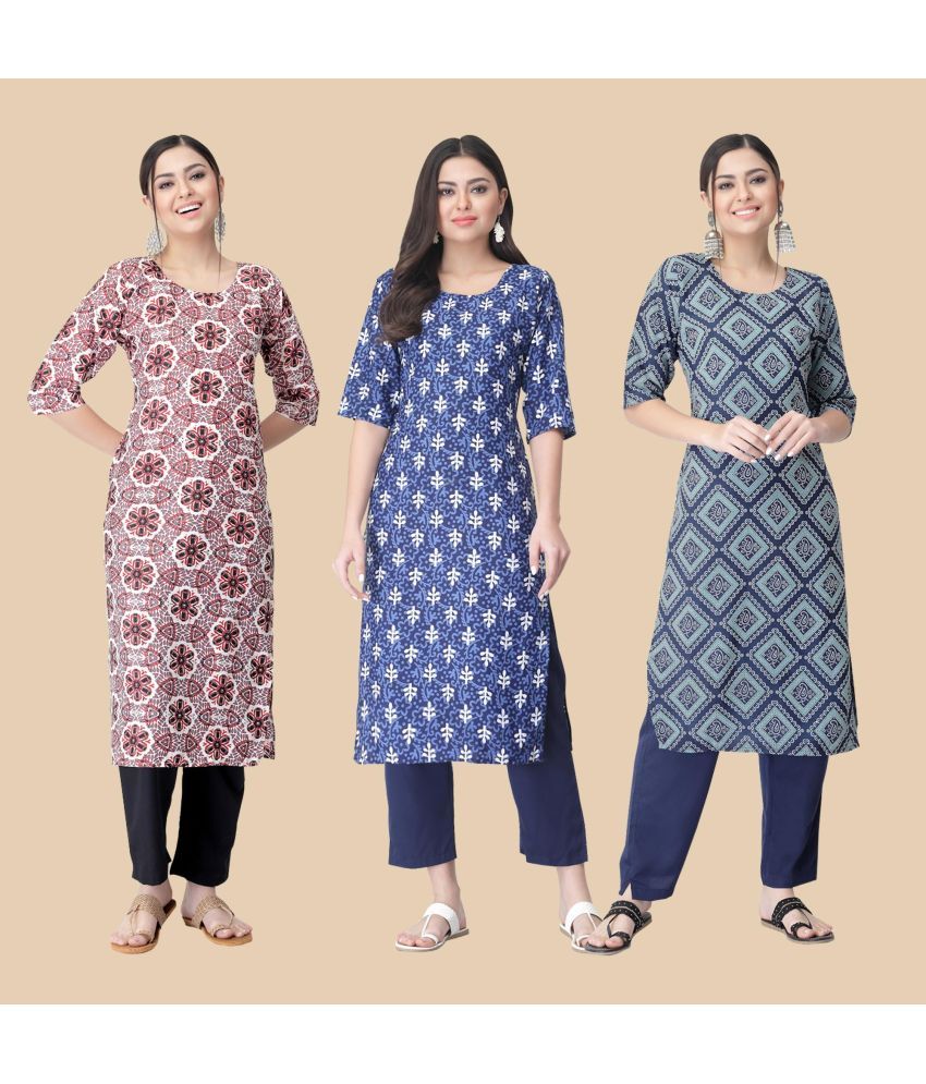     			1 Stop Fashion - Multicolor Crepe Women's Straight Kurti ( Pack of 3 )