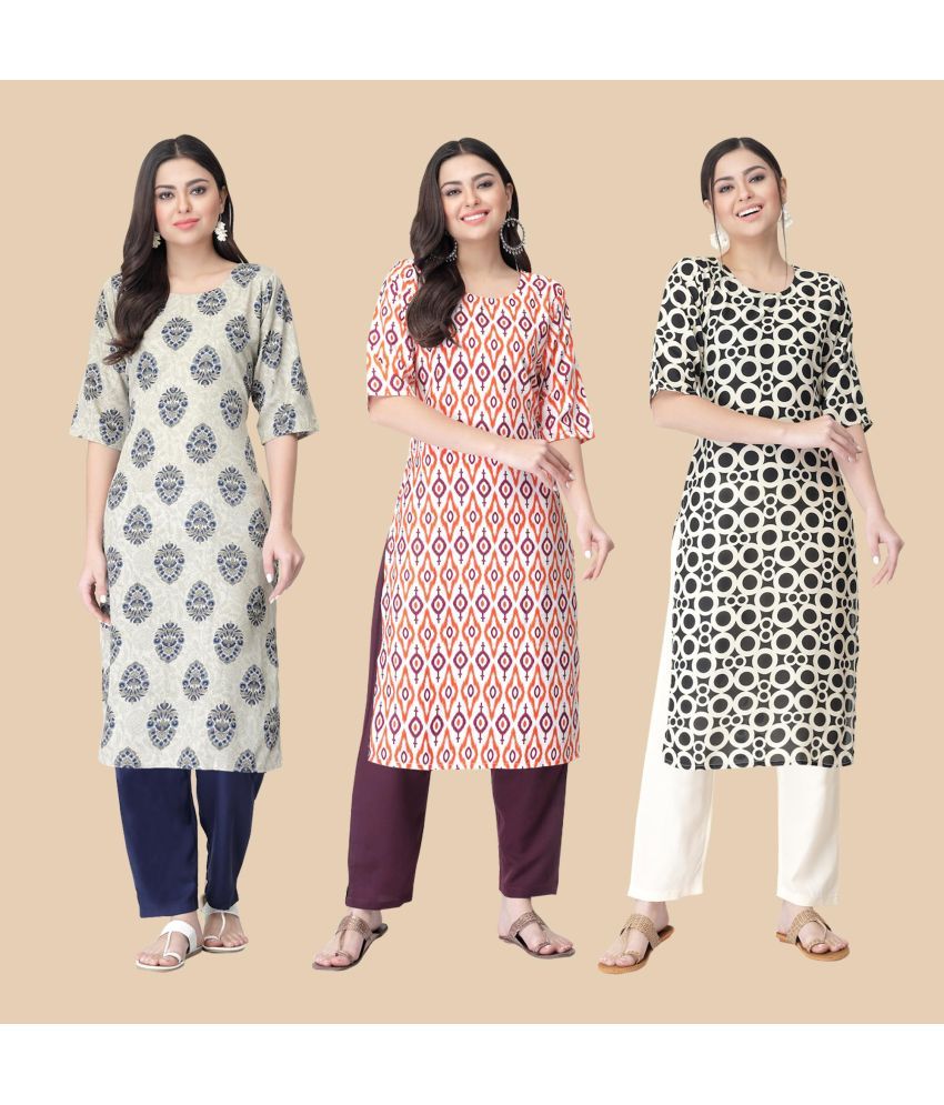     			1 Stop Fashion - Multicolor Crepe Women's Straight Kurti ( Pack of 3 )