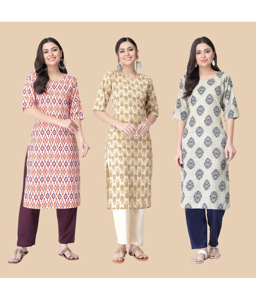     			1 Stop Fashion - Multicolor Crepe Women's Straight Kurti ( Pack of 3 )