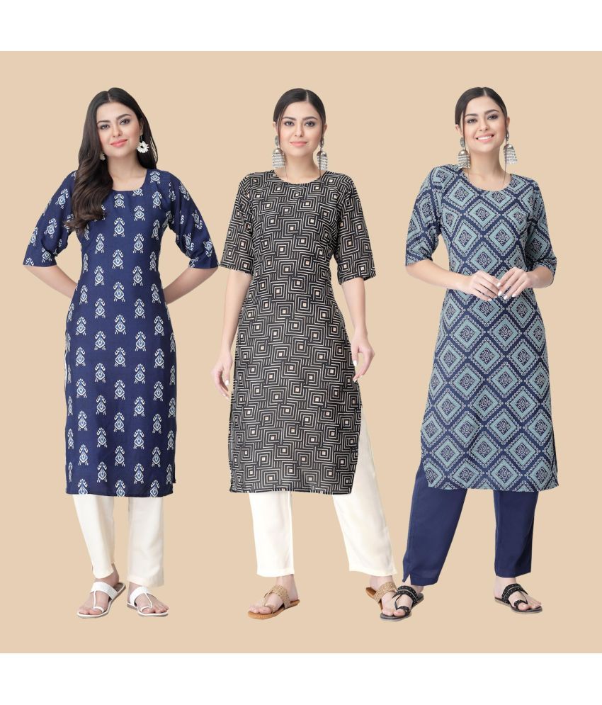     			1 Stop Fashion - Multicolor Crepe Women's Straight Kurti ( Pack of 3 )