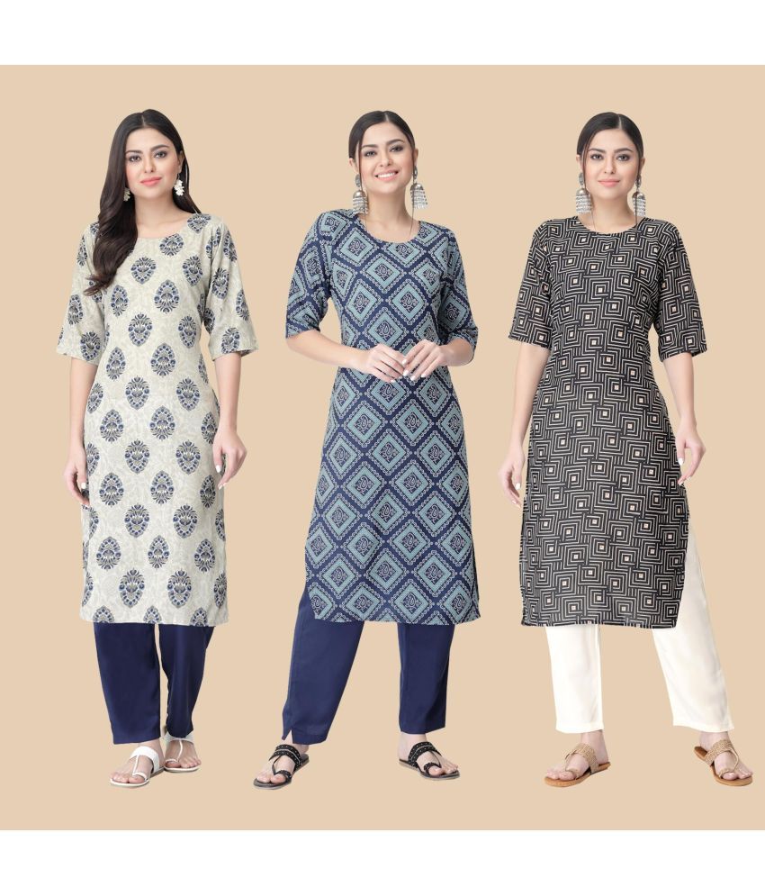     			1 Stop Fashion - Multicolor Crepe Women's Straight Kurti ( Pack of 3 )