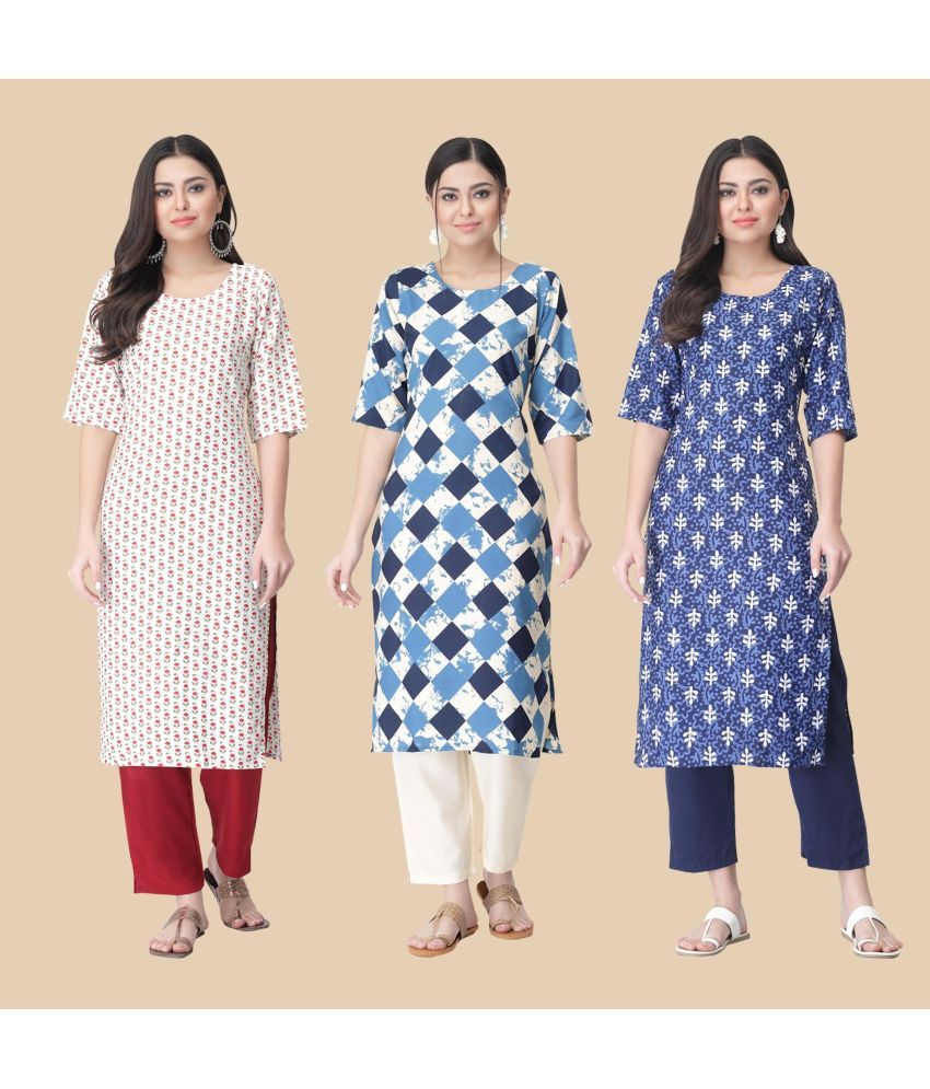     			1 Stop Fashion - Multicolor Crepe Women's Straight Kurti ( Pack of 3 )