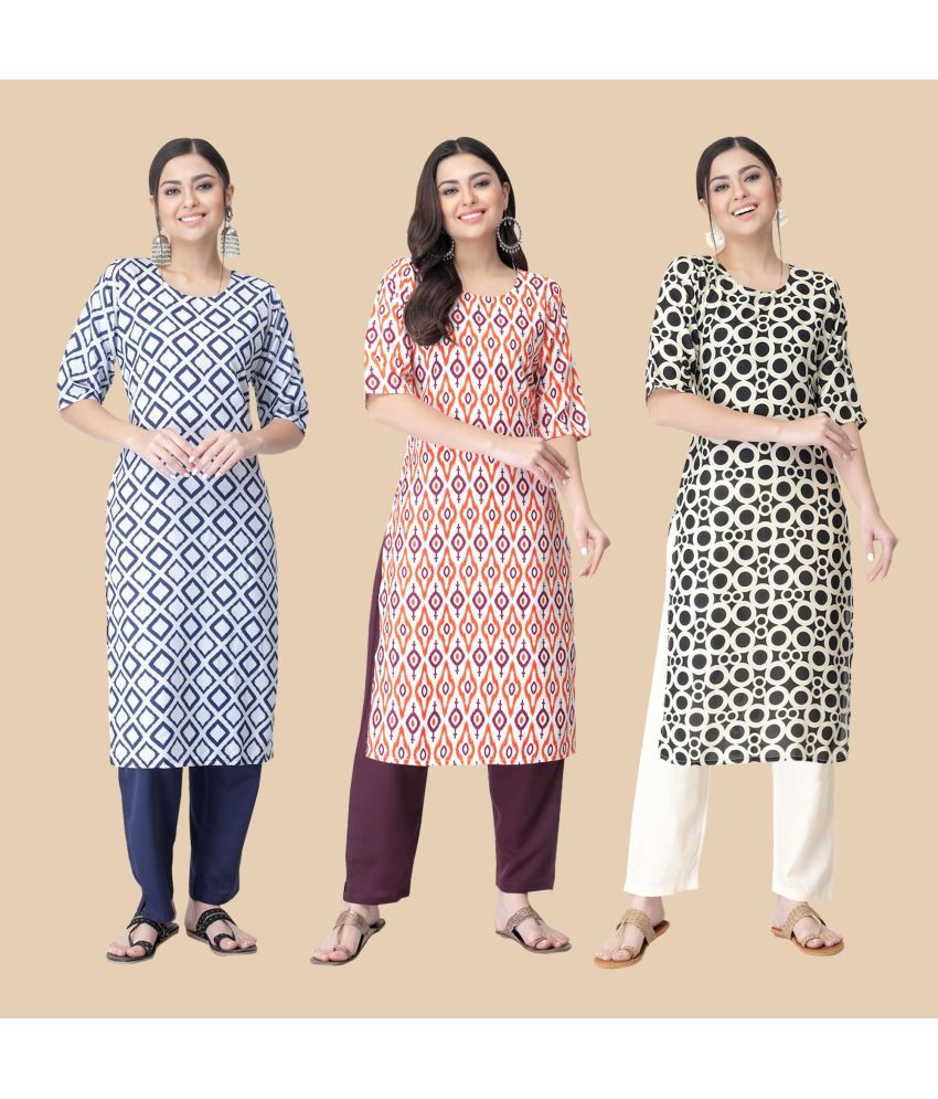     			1 Stop Fashion - Multicolor Crepe Women's Straight Kurti ( Pack of 3 )