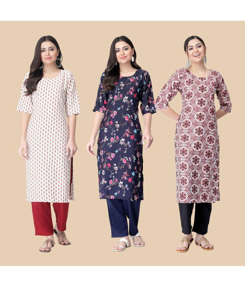     			1 Stop Fashion - Multicolor Crepe Women's Straight Kurti ( Pack of 3 )