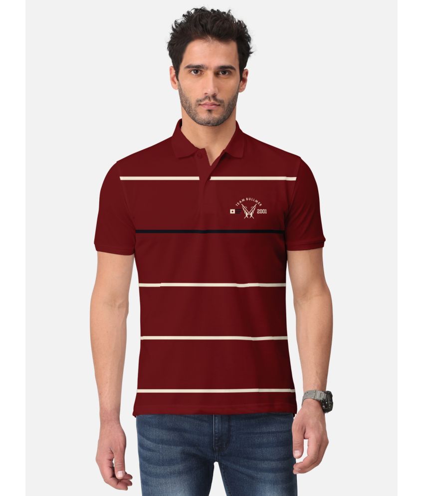     			BULLMER Pack of 1 Cotton Blend Regular Fit Striped Half Sleeves Men's Polo T Shirt ( Maroon )