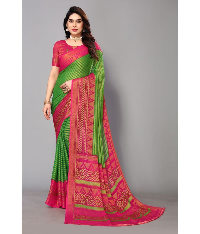     			FABMORA - Green Brasso Saree With Blouse Piece ( Pack of 1 )