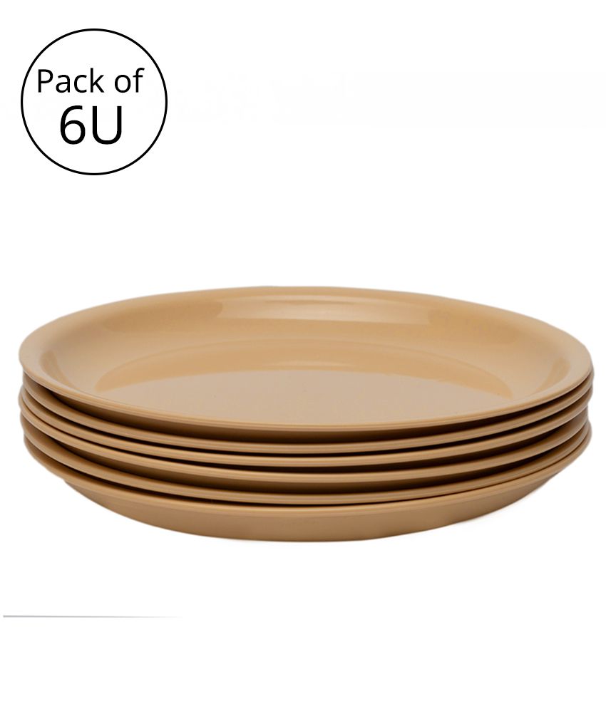     			HOMETALES Plastic Microwave Safe Quarter Plates, Pack of 6 U, Dia 8inch - Colour Beige