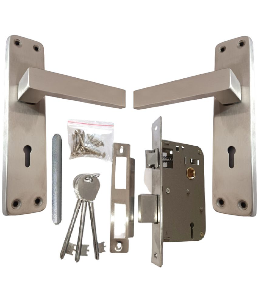     			ONJECX Stainless Steel Mortise Handle, K.Y. 7 inch Mortise Door Lock in S.S. Finish .Mortise Pair with Double Turn Lock (3 Keys) Two Sided Key Lock Set (BML65-SS57S) (Set of 1)