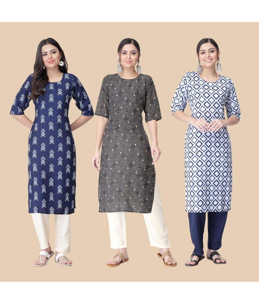     			1 Stop Fashion - Multicolor Crepe Women's Straight Kurti ( Pack of 3 )