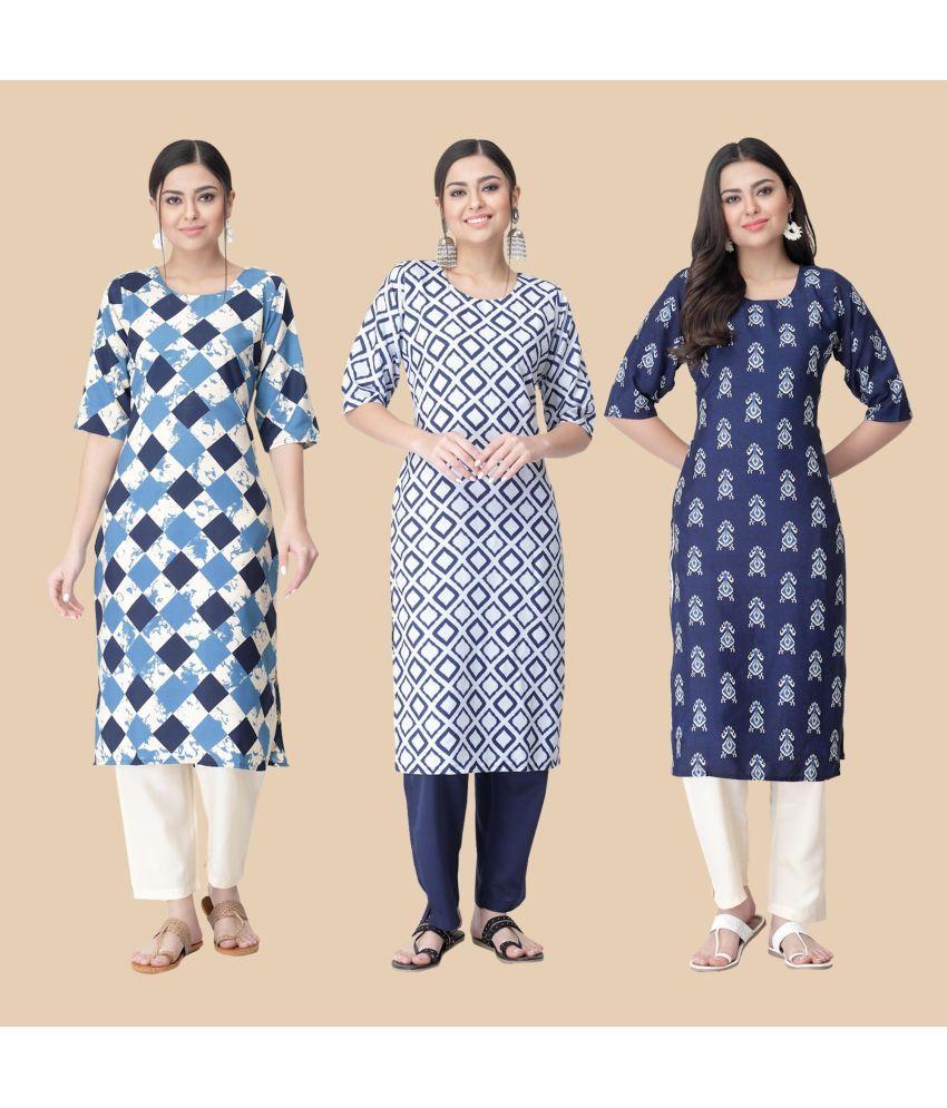     			1 Stop Fashion - Multicolor Crepe Women's Straight Kurti ( Pack of 3 )