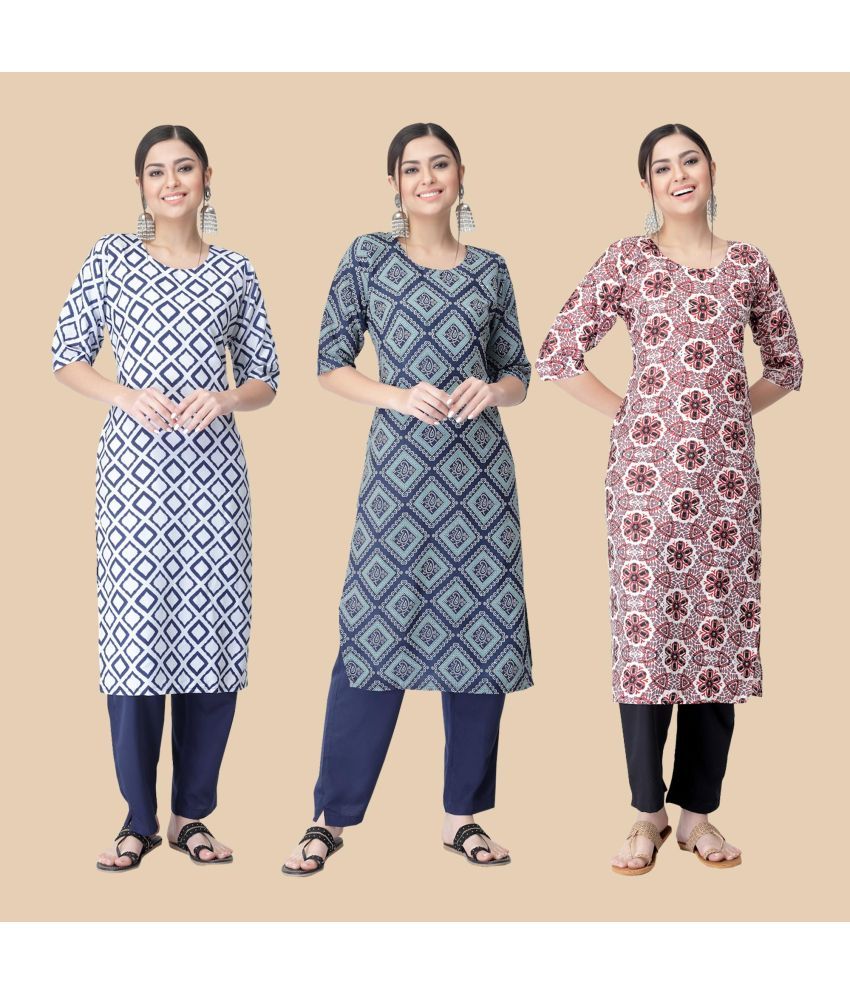     			1 Stop Fashion - Multicolor Crepe Women's Straight Kurti ( Pack of 3 )