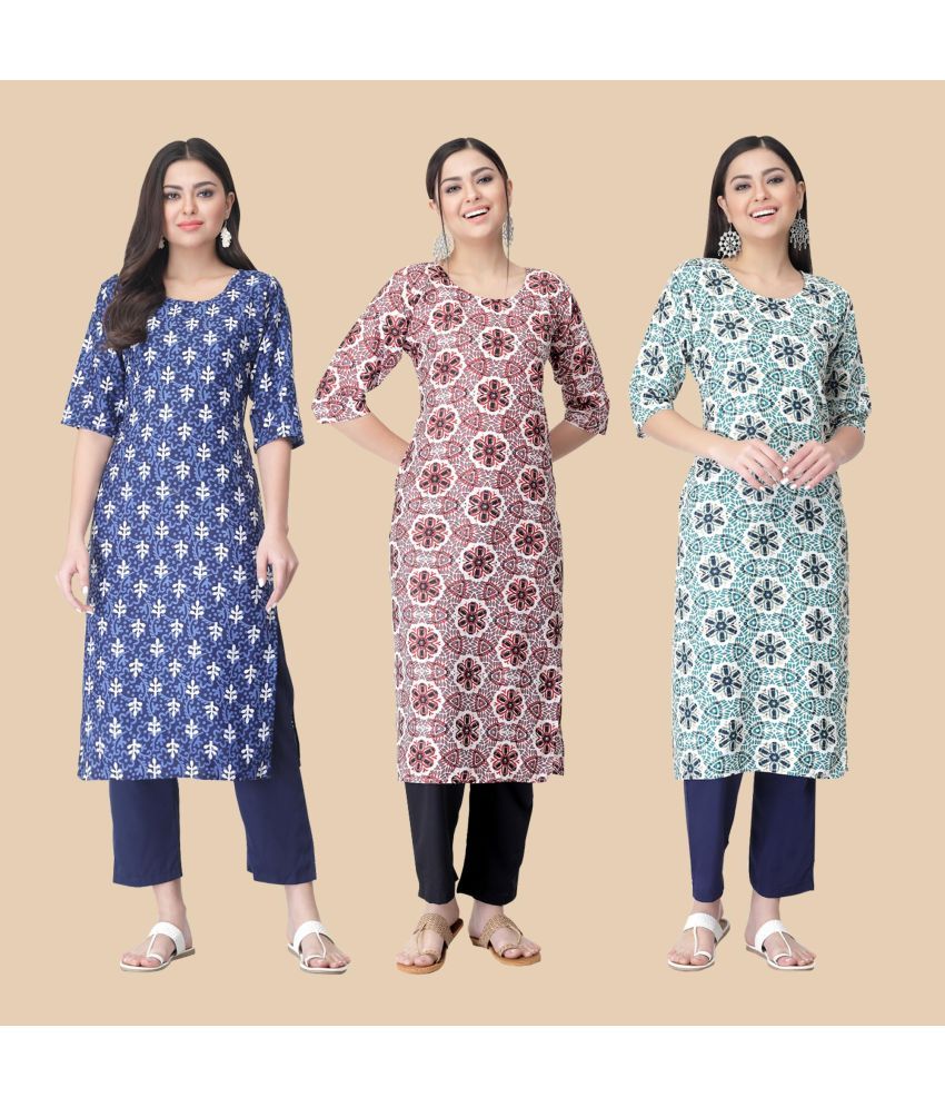     			1 Stop Fashion - Multicolor Crepe Women's Straight Kurti ( Pack of 3 )