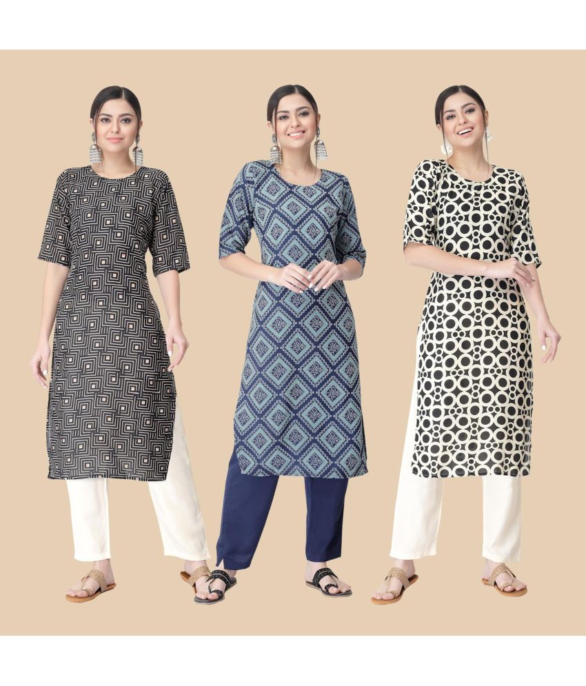     			1 Stop Fashion - Multicolor Crepe Women's Straight Kurti ( Pack of 3 )