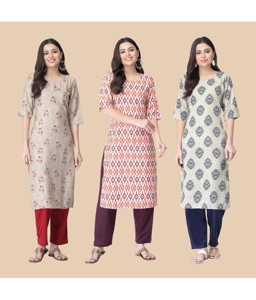     			1 Stop Fashion - Multicolor Crepe Women's Straight Kurti ( Pack of 3 )