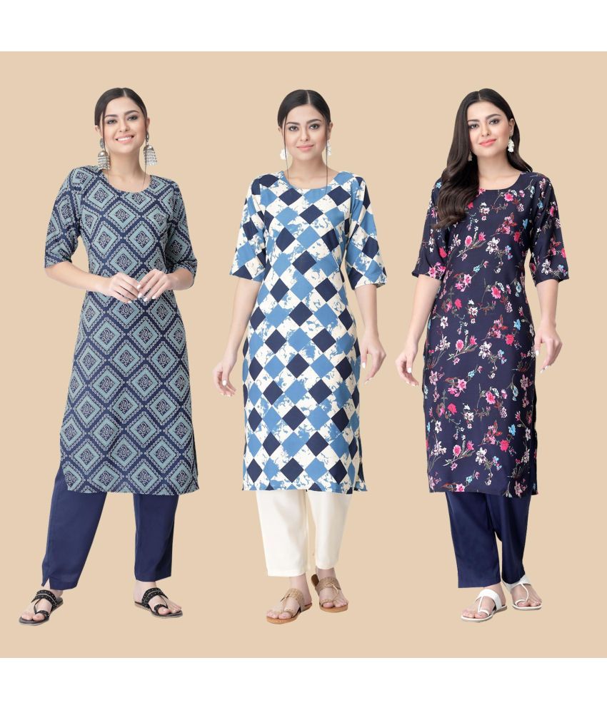     			1 Stop Fashion - Multicolor Crepe Women's Straight Kurti ( Pack of 3 )