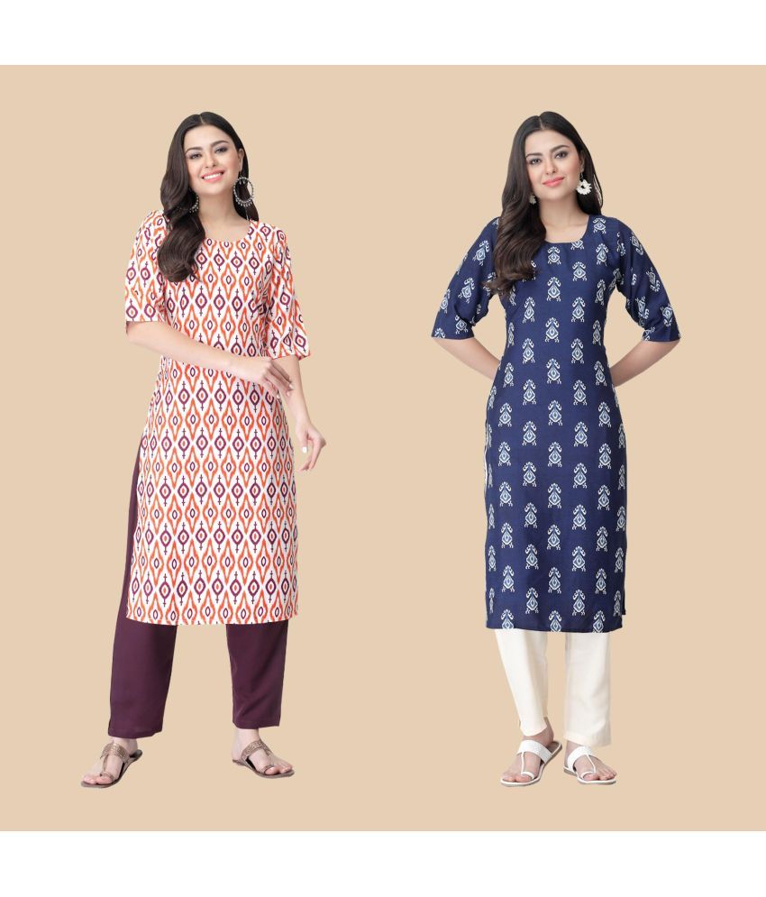     			1 Stop Fashion - Multicolor Crepe Women's Straight Kurti ( Pack of 2 )