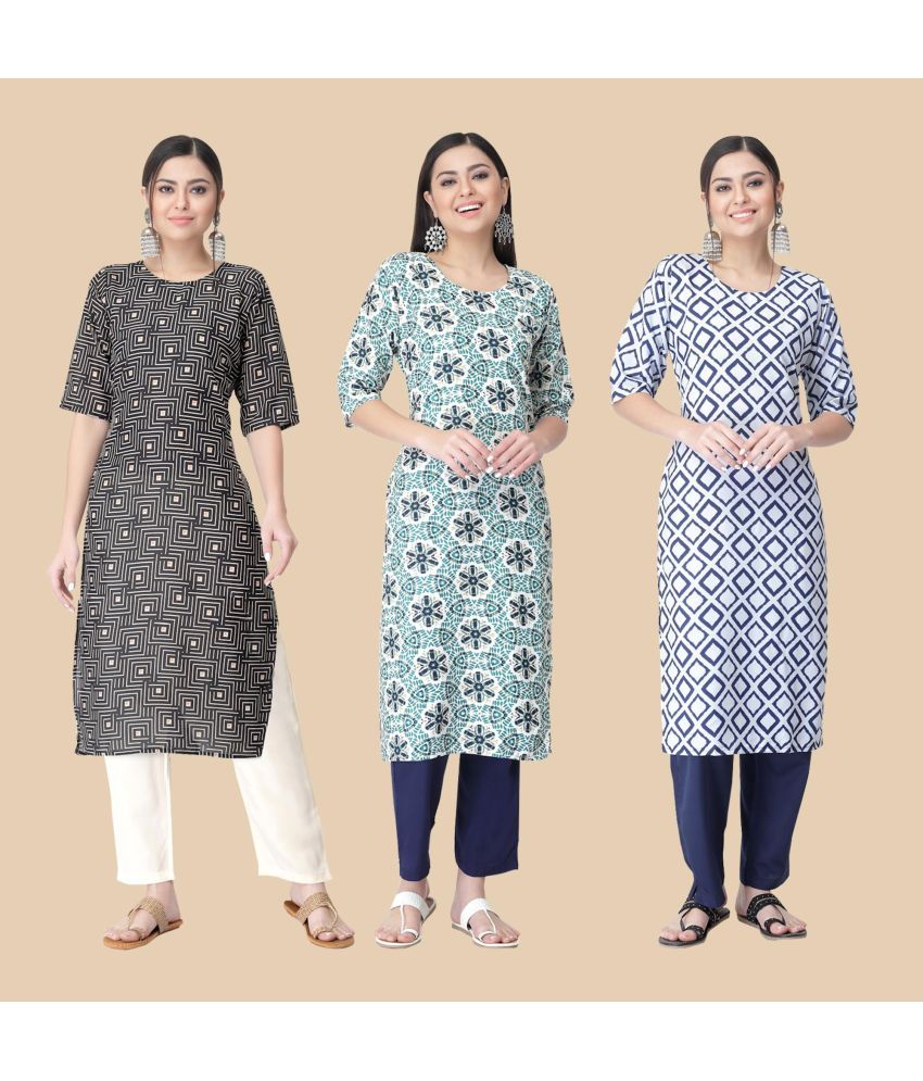     			1 Stop Fashion - Multicolor Crepe Women's Straight Kurti ( Pack of 3 )