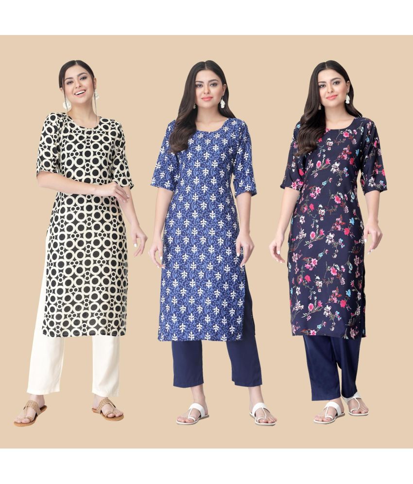     			1 Stop Fashion - Multicolor Crepe Women's Straight Kurti ( Pack of 3 )