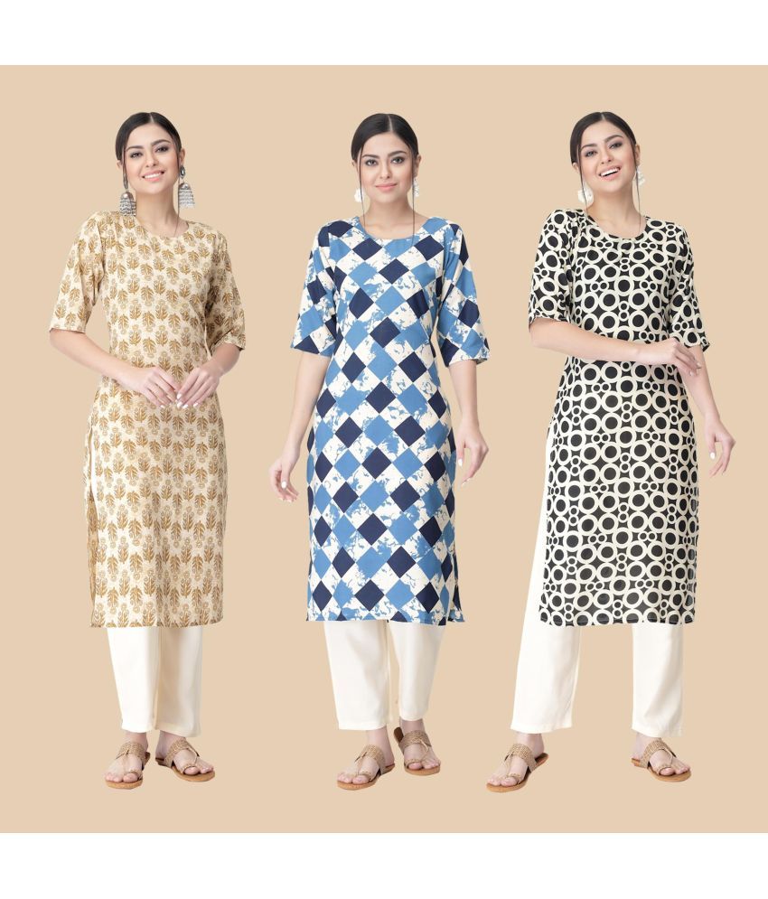     			1 Stop Fashion - Multicolor Crepe Women's Straight Kurti ( Pack of 3 )