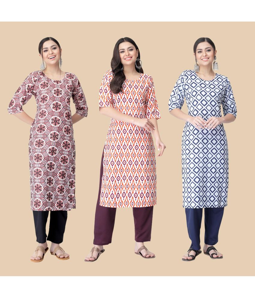     			1 Stop Fashion - Multicolor Crepe Women's Straight Kurti ( Pack of 3 )