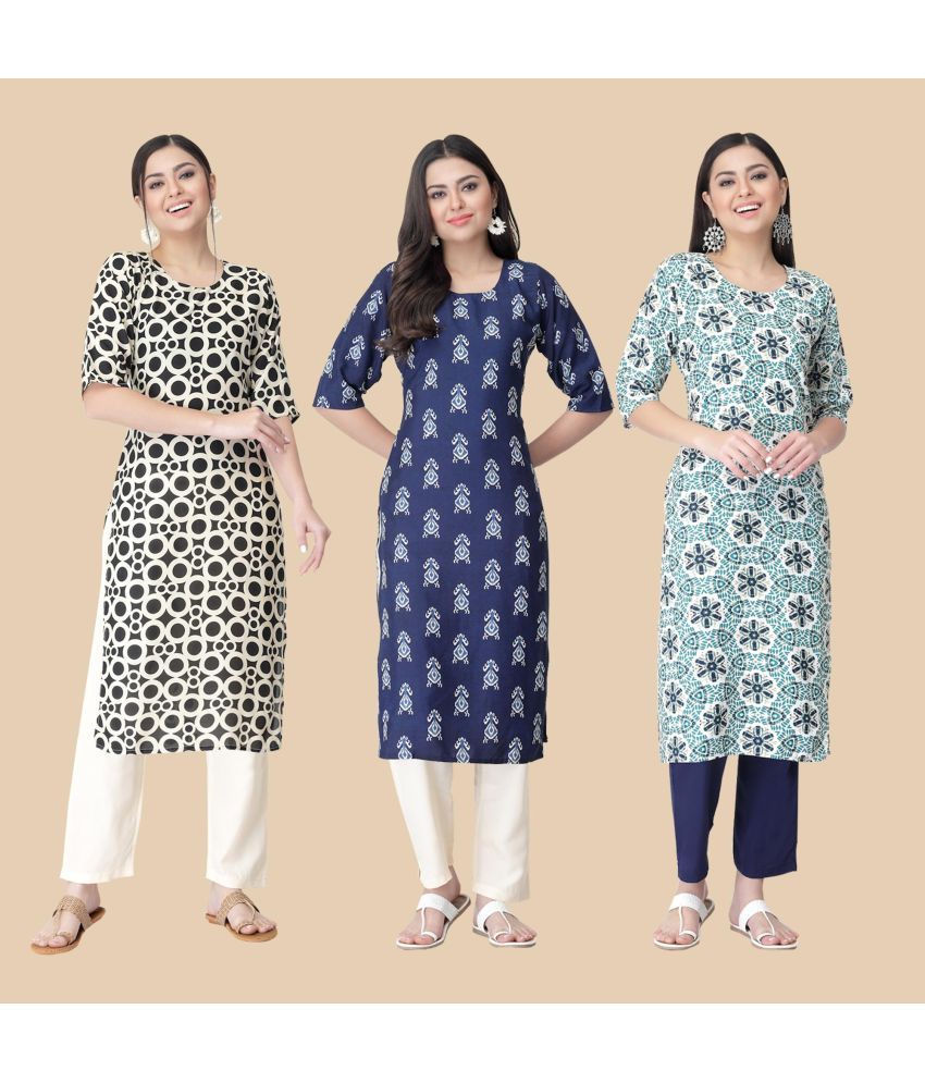     			1 Stop Fashion - Multicolor Crepe Women's Straight Kurti ( Pack of 3 )