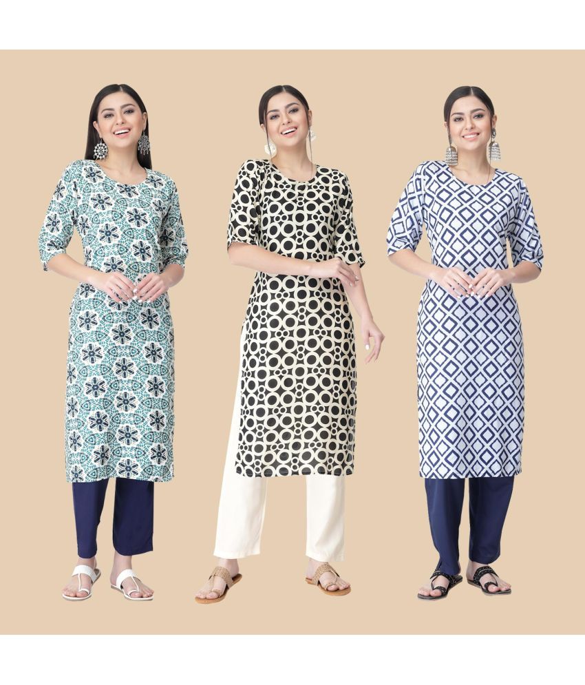     			1 Stop Fashion - Multicolor Crepe Women's Straight Kurti ( Pack of 3 )