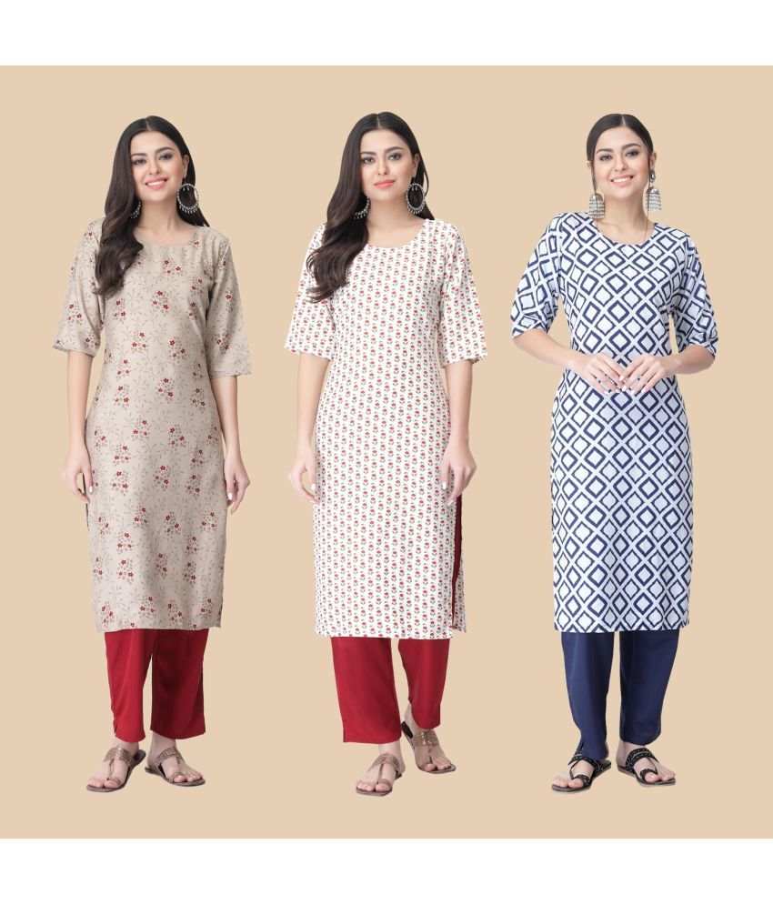     			1 Stop Fashion - Multicolor Crepe Women's Straight Kurti ( Pack of 3 )