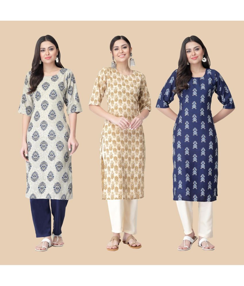     			1 Stop Fashion - Multicolor Crepe Women's Straight Kurti ( Pack of 3 )