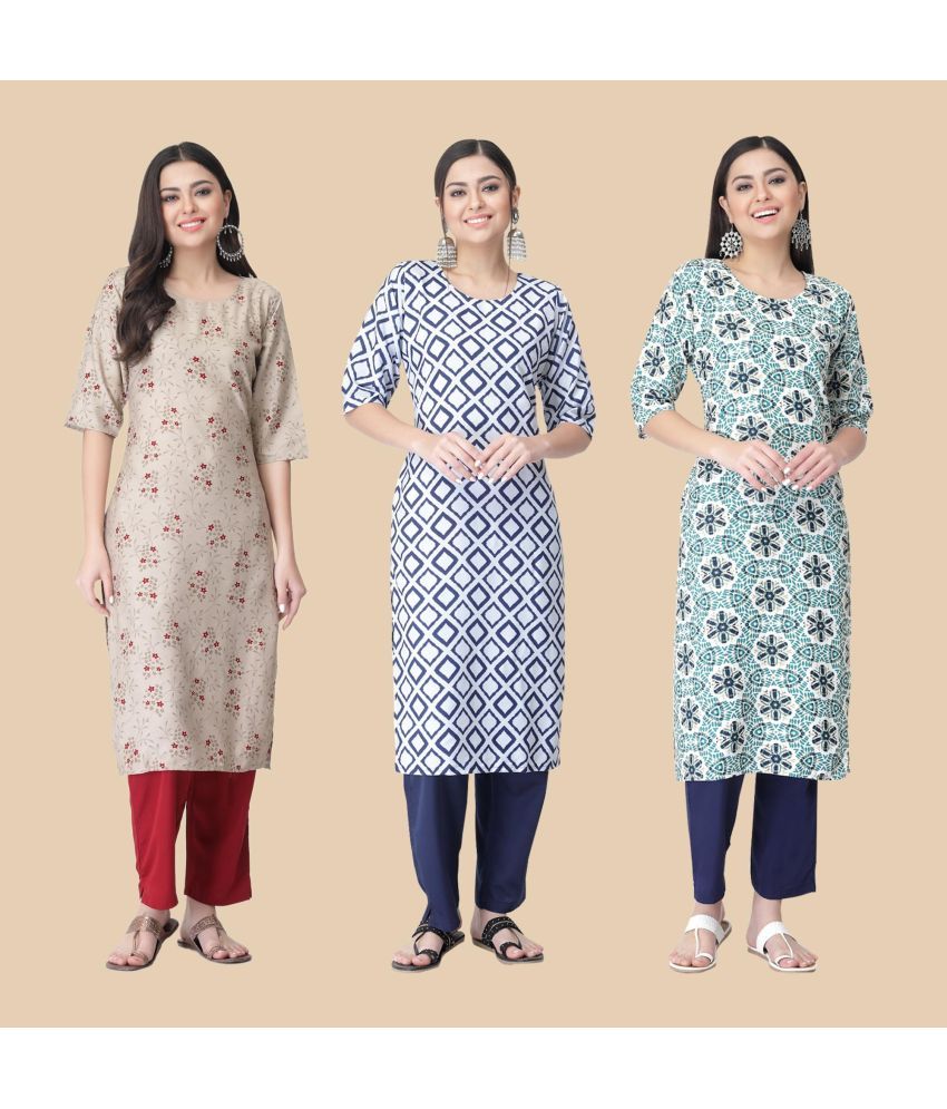     			1 Stop Fashion - Multicolor Crepe Women's Straight Kurti ( Pack of 3 )