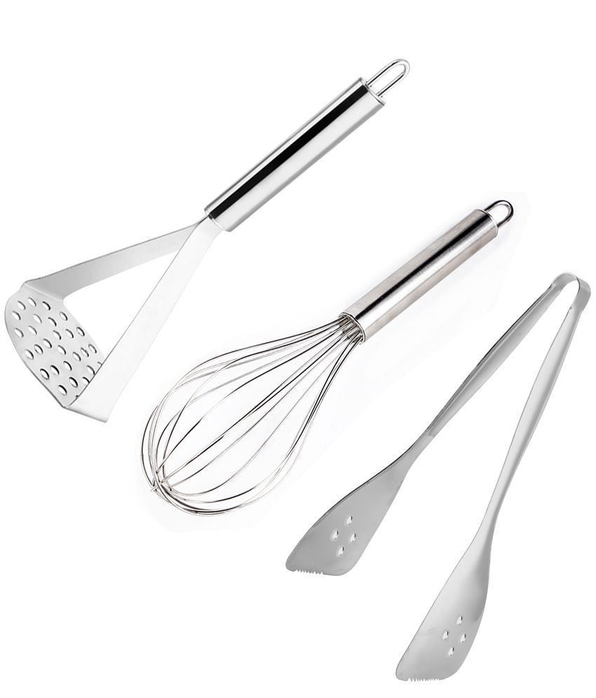     			HOMETALES Premium Stainless Steel Kitchen Tool Combo Set ( 1U Tong, 1U Whisk & 1U Masher ), 3U